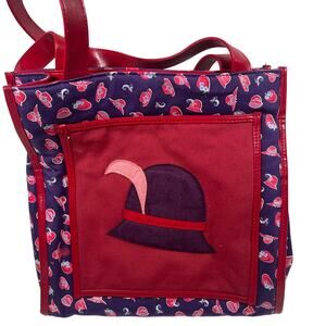 Red Hat Society Tote Bag Canvas Hat Logo Pattern Centered Felt Purple Hat Plume
